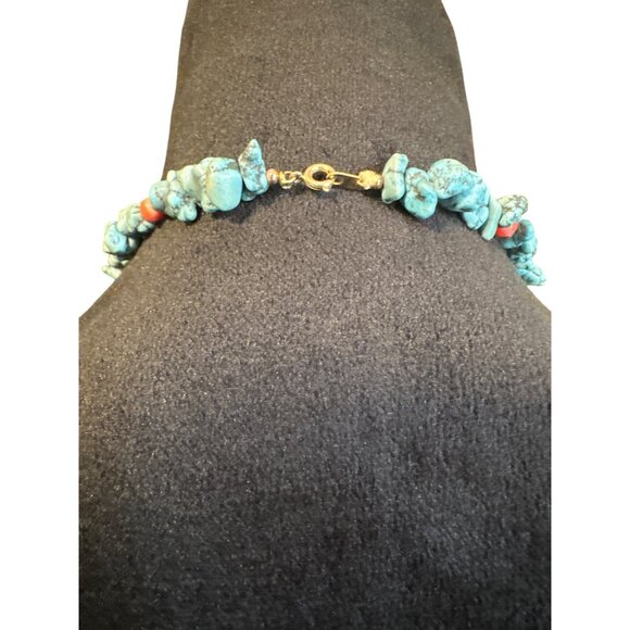 Turquoise & Coral Beaded Necklace With Gold Clasp - Picture 2 of 4